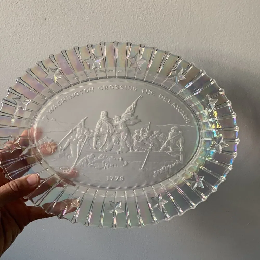 VTG JOSTORIA 1973 Plate Washington Crossing The Delaware 1776 Clear Glass Plate